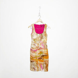 BLACK HALO Marble Print Front Slit Sheath Dress orange pink womens size 0